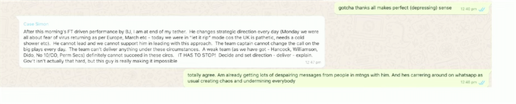 Covid Inquiry whatsapp message by Simon Case